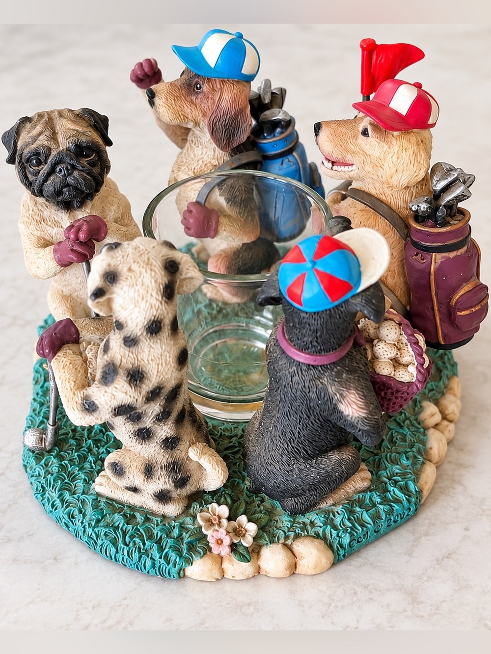 CCI 2002 True Friends Play Golfing Dogs Votive Candle Holder Figurine Vintage